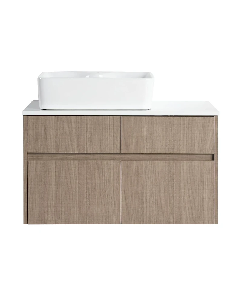 Sillysis Inch Wall Mounted Bathroom Vanity with Ceramic Sink, Storage Drawers and Wood Grain Finish for Modern Bathrooms