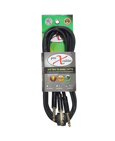 ProX Xc-SYP10 10' 1/4" Trs-m Stereo to Dual 1/4" Ts-m Unbalanced High Performance Audio Y Cable