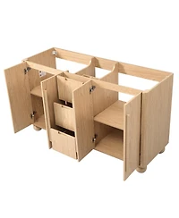 Sillysis 58 Inch Double Sink Bathroom Vanity Cabinet, Modern Wood Grain Freestanding, Soft Close Drawers, Cabinet Base Only
