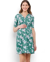 Hello Miz Maternity Floral V Neck Wrap Nursing Dress with Tie Waist