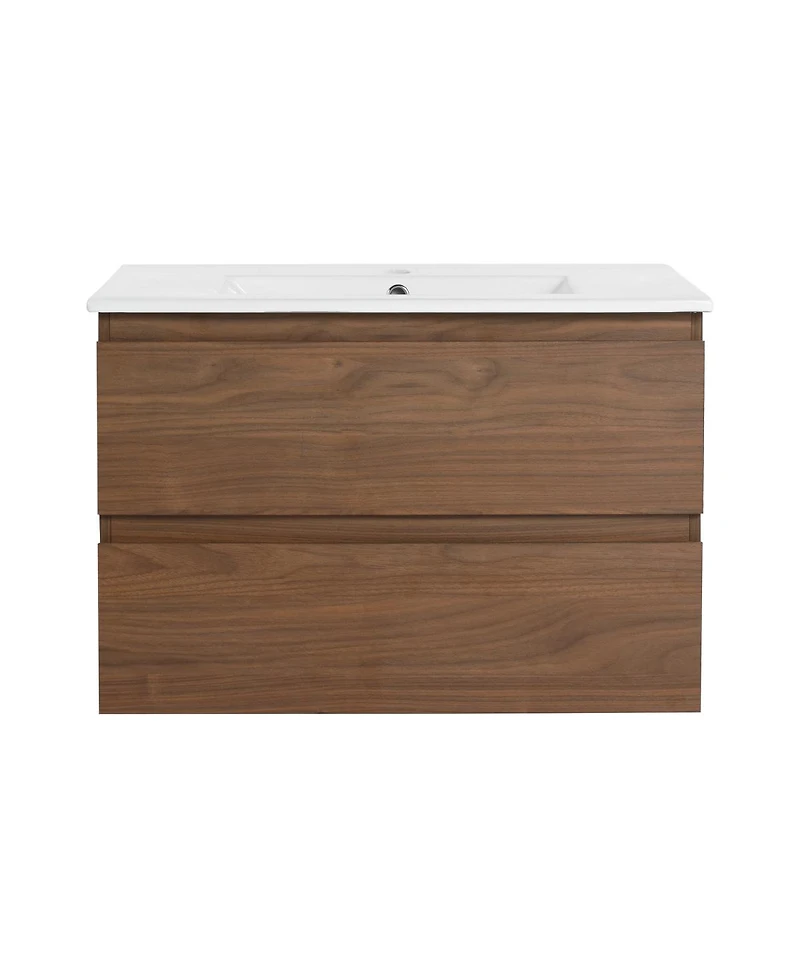 Sillysis Inch Wall Mounted Bathroom Vanity with Ceramic Sink, Soft Close Drawers and Wood Grain Plywood for Modern Bathrooms
