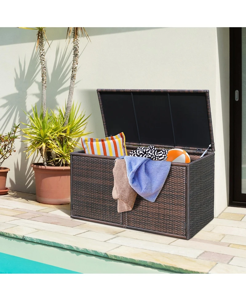Gymax 73 Gallon Rattan Storage Box Outdoor Patio Container Seat with Door