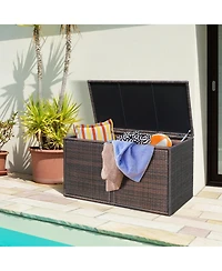 Gymax 73 Gallon Rattan Storage Box Outdoor Patio Container Seat with Door
