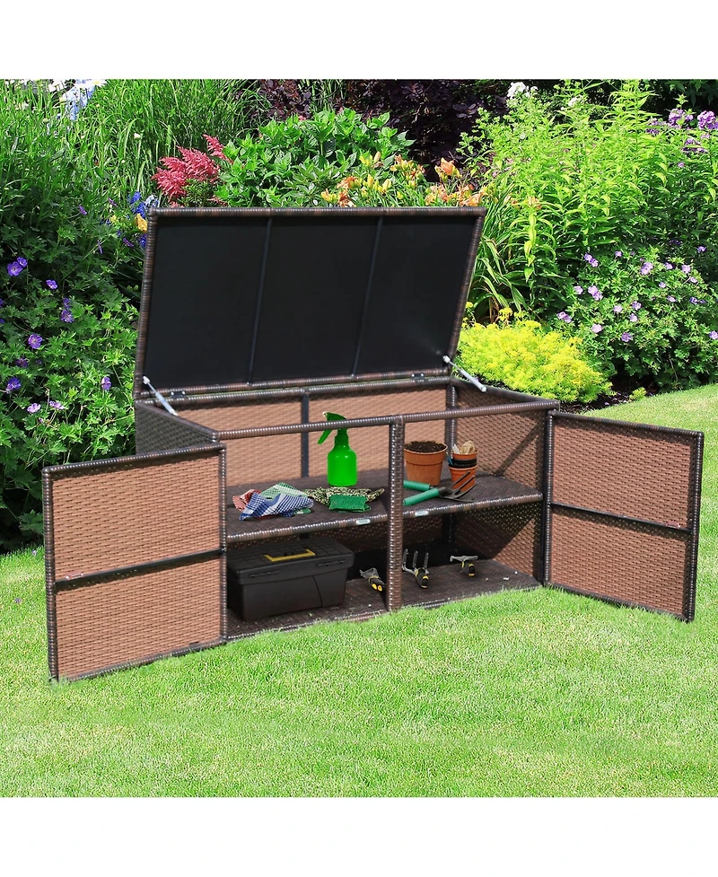 Gymax 73 Gallon Rattan Storage Box Outdoor Patio Container Seat with Door