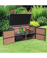 Gymax 73 Gallon Rattan Storage Box Outdoor Patio Container Seat with Door