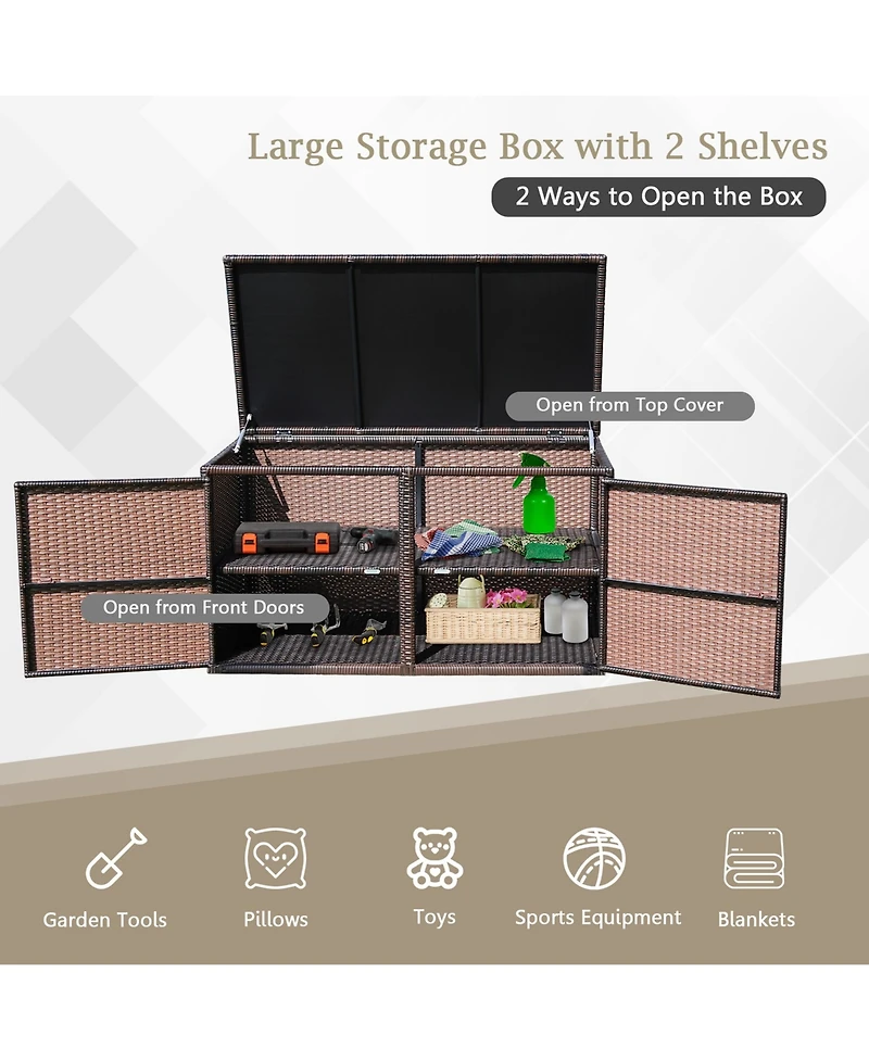 Gymax 73 Gallon Rattan Storage Box Outdoor Patio Container Seat with Door