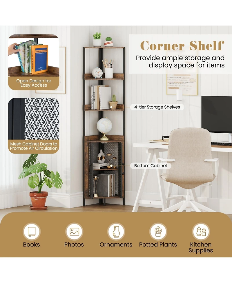 Gymax 2PCS 6-Tier Corner Shelf 67'' Tall Bookshelf w/Cabinet and Adjustable