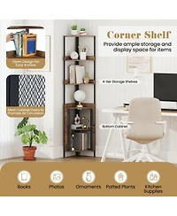 Gymax 2PCS 6-Tier Corner Shelf 67'' Tall Bookshelf w/Cabinet and Adjustable