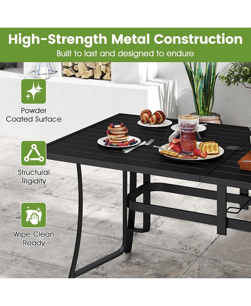 Gymax 7PCS Patio Dining Set for 6 Metal Table w/Umbrella Hole and Stackable Armchairs