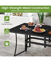 Gymax 7PCS Patio Dining Set for 6 Metal Table w/Umbrella Hole and Stackable Armchairs