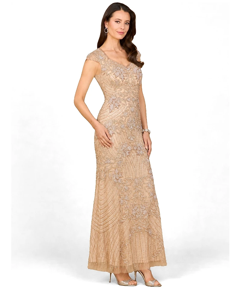 Lara Women's Beaded Cap Sleeve Gown