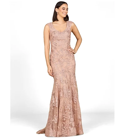 Lara Women's Sleeveless Mermaid Lace Embroidered Gown