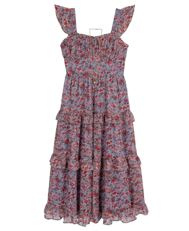 Rare Editions Girls' 7-16 Printed Floral Lurex Chiffon Dress