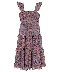 Rare Editions Girls' 7-16 Printed Floral Lurex Chiffon Dress