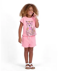Andy & Evan Little Girls Glitter Cheetah French Terry Top and Short Set
