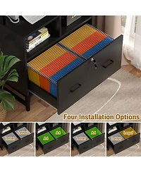Aheaplus Storage File Cabinet with Hutch, Charging Station, Lock Drawers