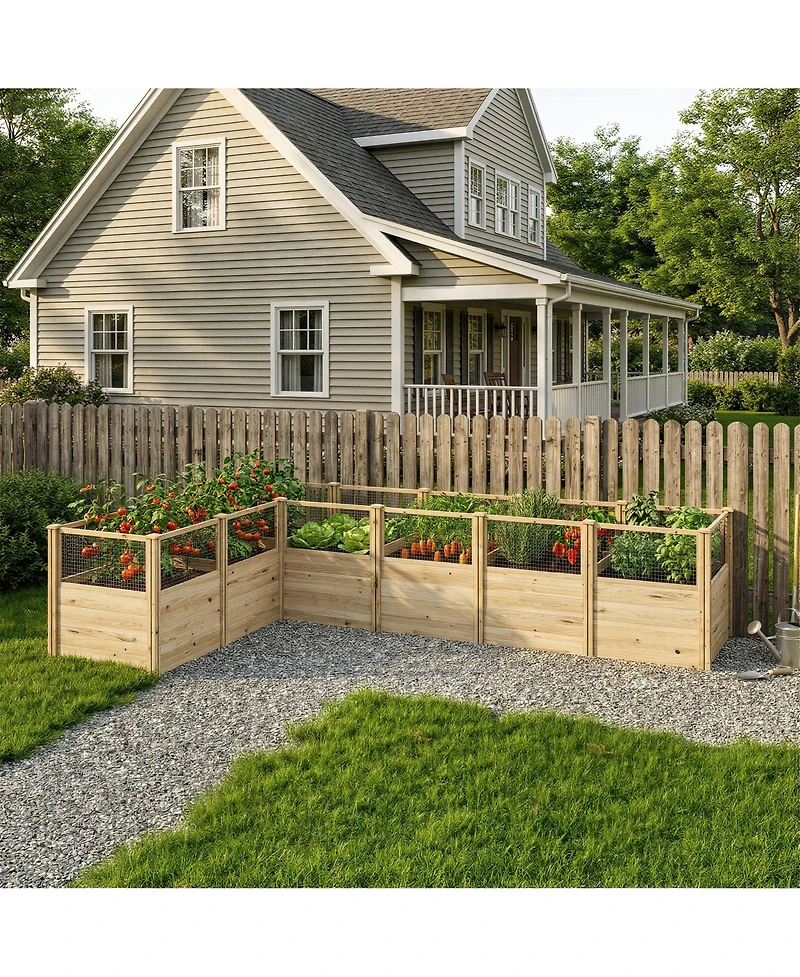 Homsee Seven Grid Solid Wood Outdoor Garden Bed, Planting Box