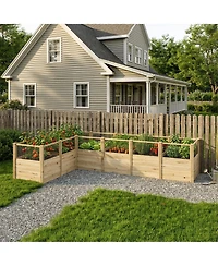 Homsee Seven Grid Solid Wood Outdoor Garden Bed, Planting Box