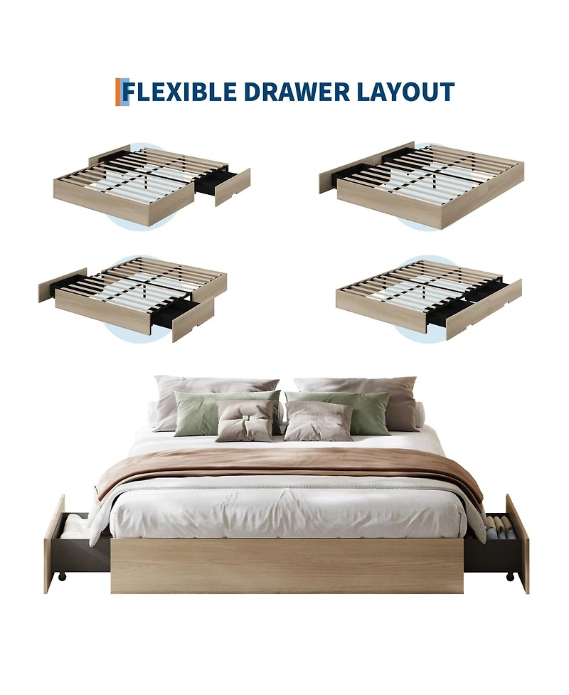 homfan Wood Platform Bed Frame with 2 Storage Drawers, No Headboard, Wood Slat Support, No Box Spring Needed