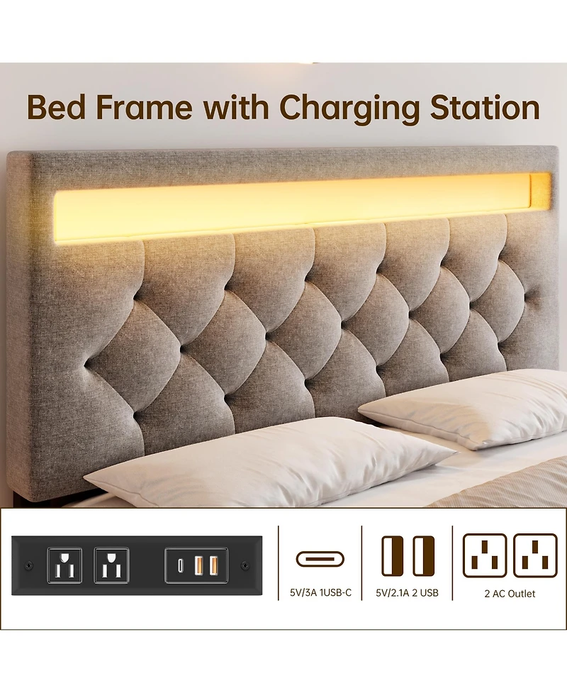 homfan Modern Upholstered Bed Frame with Adjustable Headboard