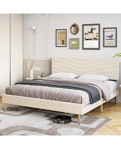 homfan Adjustable Soft Headboard Upholstered Bed Frame