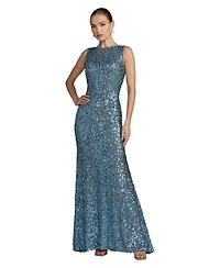 Mac Duggal Petite Sleeveless Sequin Cowl Back Evening Gown