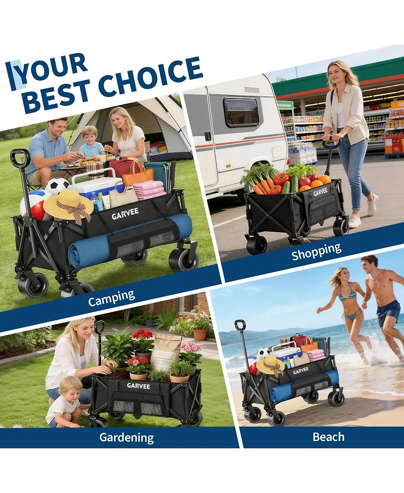 gaomon 460LBS Weight Capacity Foldable Wagon Carts for Outdoor Storage, Groceries, Shopping, Camping, Sports