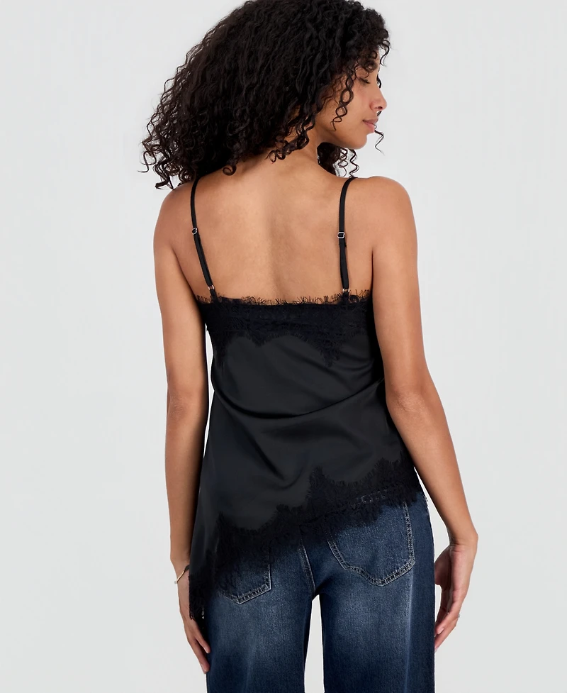 Madden Girl Juniors' Satin Lace-Trim Asymmetric Cami
