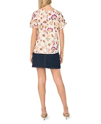 Vince Camuto Women's Printed V-Neck Ruffle Seam Top
