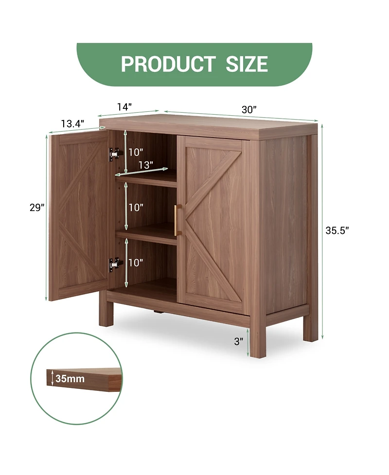 Homfan Double Door Storage Cabinet with Classic X-Shaped Accent Doors, Freestanding Organizer Cabinet for Living Room Entryway Kitchen