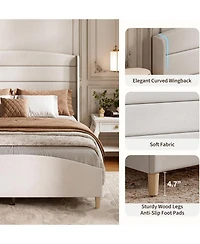 gaomon Modern Queen Size Upholstered Platform Bed Frame with Tall Wingback Headboard