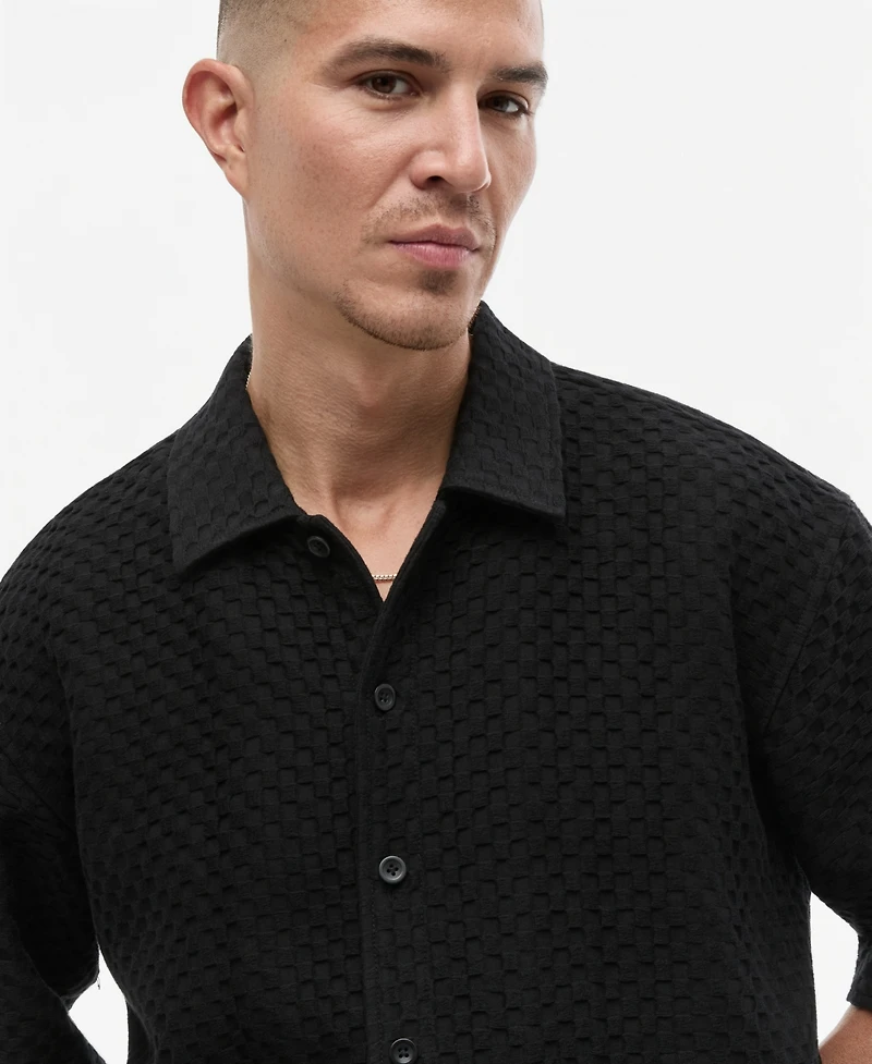 Mode of One Men's Boxy-Fit Basketweave Textured Short-Sleeve Shirt, Macy's Exclusive