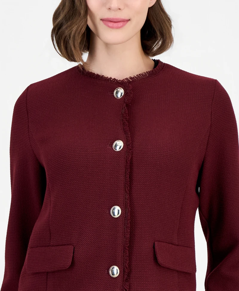 Emme Marella Women's Emmfilm Textured Stretch-Knit Fringe-Trim Jacket