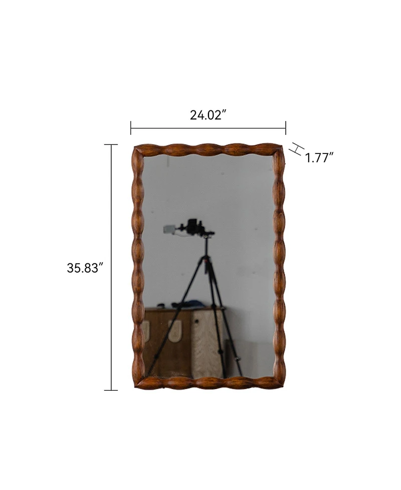 Phying Mid Century Modern Mirror Swirl Wood Frame Brown Decorative Wall Mounted Mirror for Home Bedroom Living Room