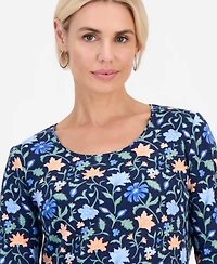 Style & Co Petite Soft Flora Scoop-Neck Long-Sleeve Top, Macy's Exclusive