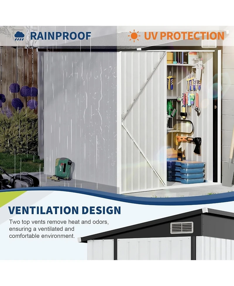 gaomon Lean-To Outdoor Storage Shed, Heavy Duty Galvanized Steel Metal Shed with Lockable Double Doors Air Vents and Sloped Roof, Space-Saving
