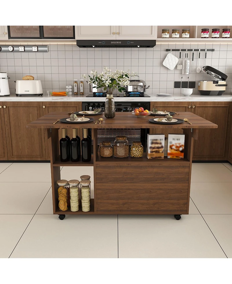 Streamdale Furniture Multi-Functional Folding Table with Storage Shelves and Wheels