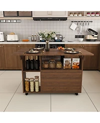 Streamdale Furniture Multi-Functional Folding Table with Storage Shelves and Wheels