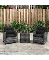 Gymax 3 Pcs Patio Furniture Set Outdoor Pe Rattan Chair and Table Set w/ Tempered Glass