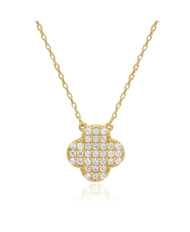 Suzy Levian New York Sterling Silver Cubic Zirconia Pave Clover Solitaire Necklace