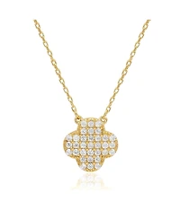 Suzy Levian New York Sterling Silver Cubic Zirconia Pave Clover Solitaire Necklace