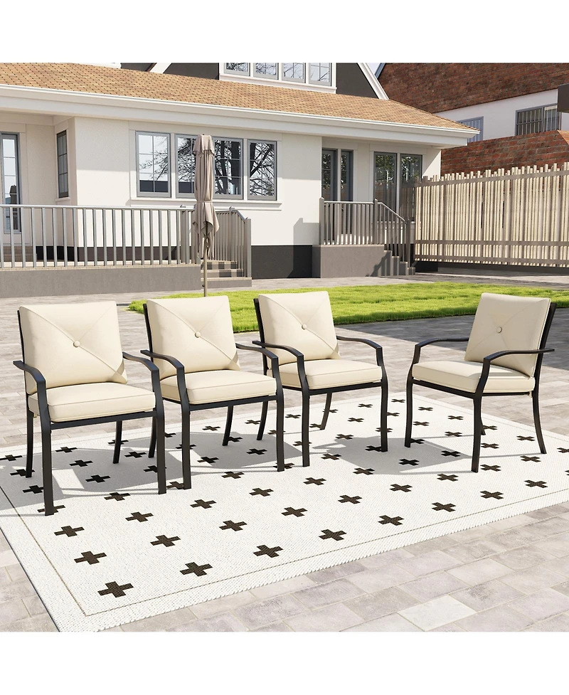 Gymax Outdoor Patio Dining Chair Set of 4 Stackable Garden Chairs with Metal Frame