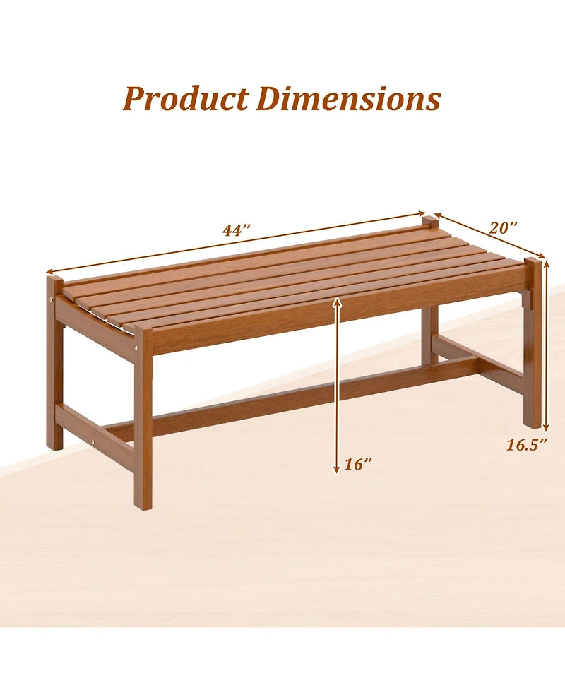 Gymax 44'' Patio Wood Bench Set of 2 w/Teak Oil Finish and Curved Seat for Porch Garden