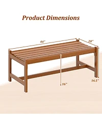 Gymax 44'' Patio Wood Bench Set of 2 w/Teak Oil Finish and Curved Seat for Porch Garden