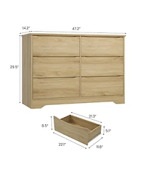 gaomon Wooden Dresser with 6 Drawers, Tall Modern Closet Deep Storage, Large Chest of Drawers Wide Top, Long Storage
