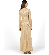 Lara Women's Illusion Neck Long Sleeve Beaded Gown