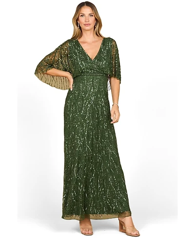 Lara Women's Beaded Gown with Half Cape