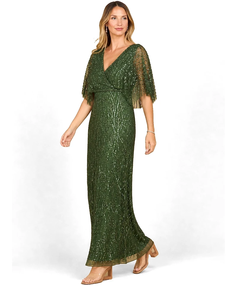Lara Women's Beaded Gown with Half Cape