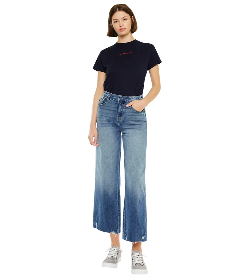 KanCan Women's Shelly High Rise Cropped Wide Leg Jeans