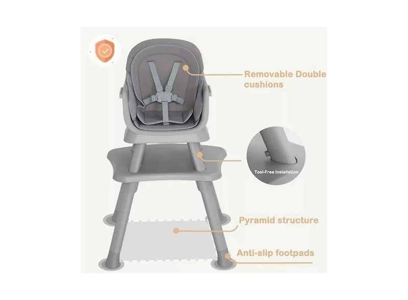 Kinder King 8-in-1 Baby High Chair Converts to Booster Seat and Kids Table Set with Removable Tray